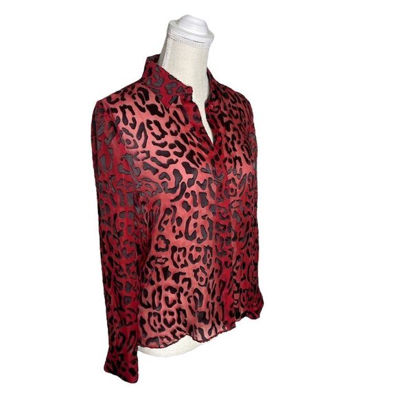 Alice + Olivia Red Willa Placket Leopard Burnout Blouse - Picture 7 of 15
